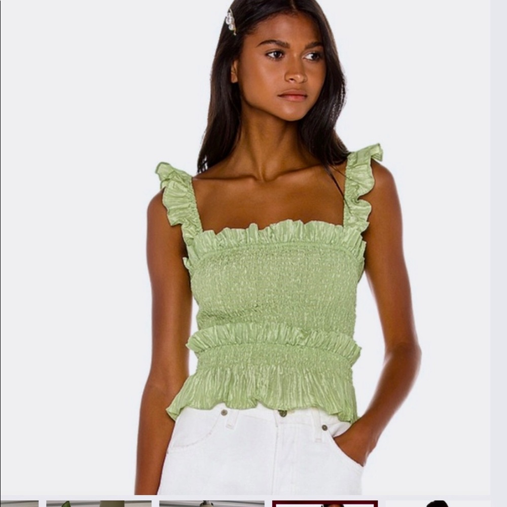 LPA green elastic ruffle top